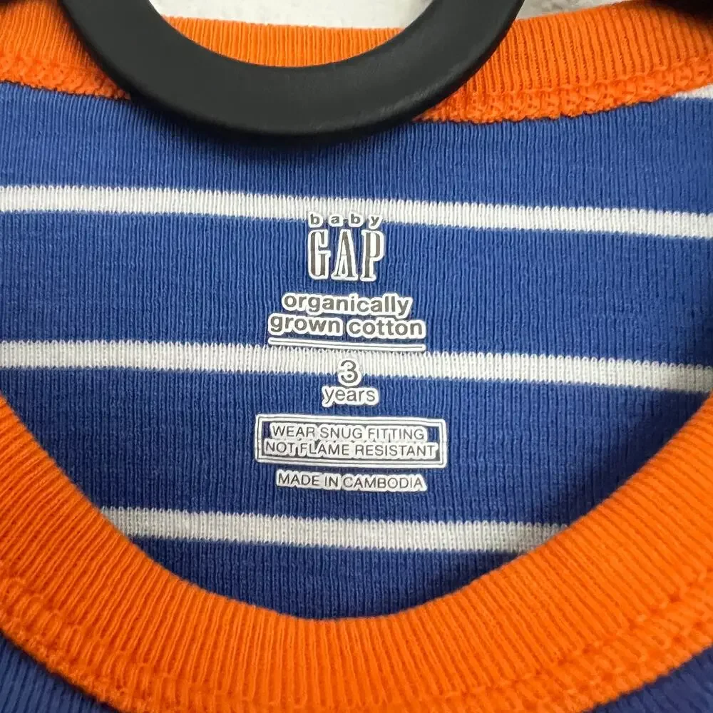 Gap Baby Blue White Orange Striped Long-Sleeve Top 3Y Embroidered Bear Kidcore